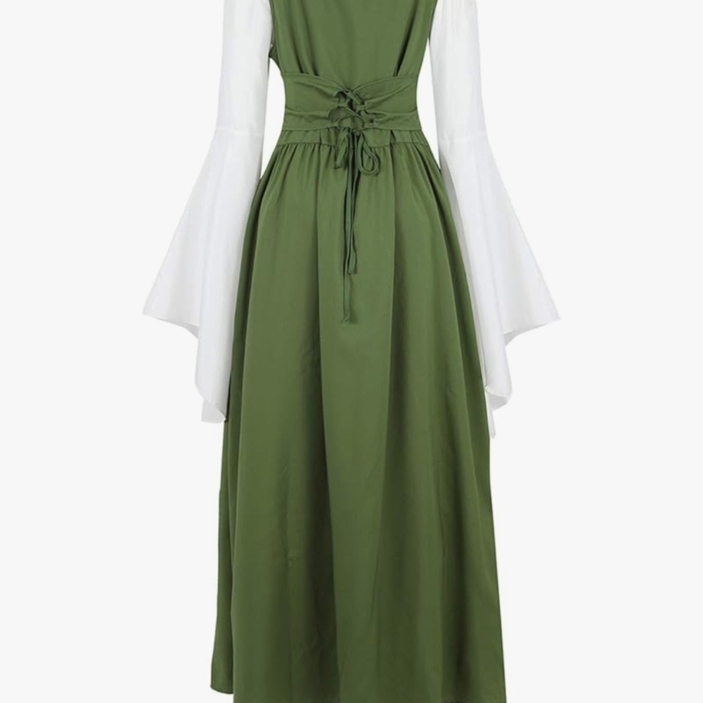 Renaissance Green and White Long Sleeve Dress - Picture 2 of 8